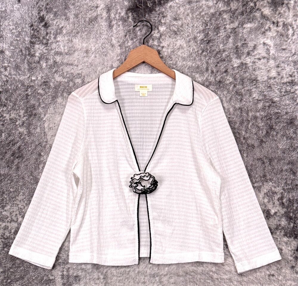 Anthropologie Top Medium Womens Maeve Rosette White Open Front Blouse